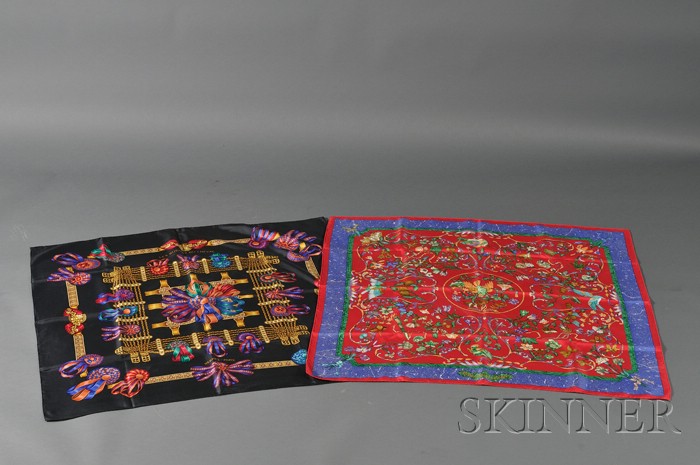 Appraisal: Two Silk Scarves Hermes Les Rubans du Cheval depicting various