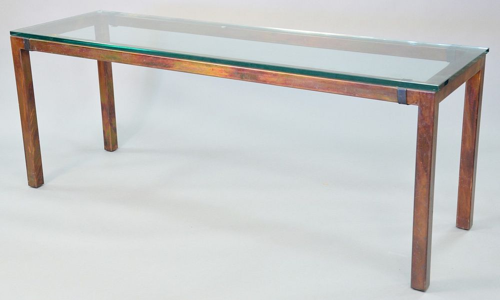 Appraisal: Contemporary metal console table with glass top light wear and