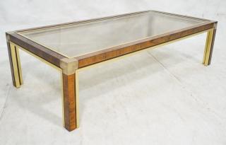 Appraisal: Mastercraft Modern Tortoise Finish Coffee Table Brass Glass Inset glass