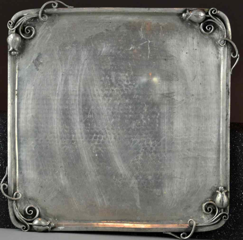 Appraisal: Serge Nekrasoff Art Nouveau Pewter TraySquare shaped tray with chamfered