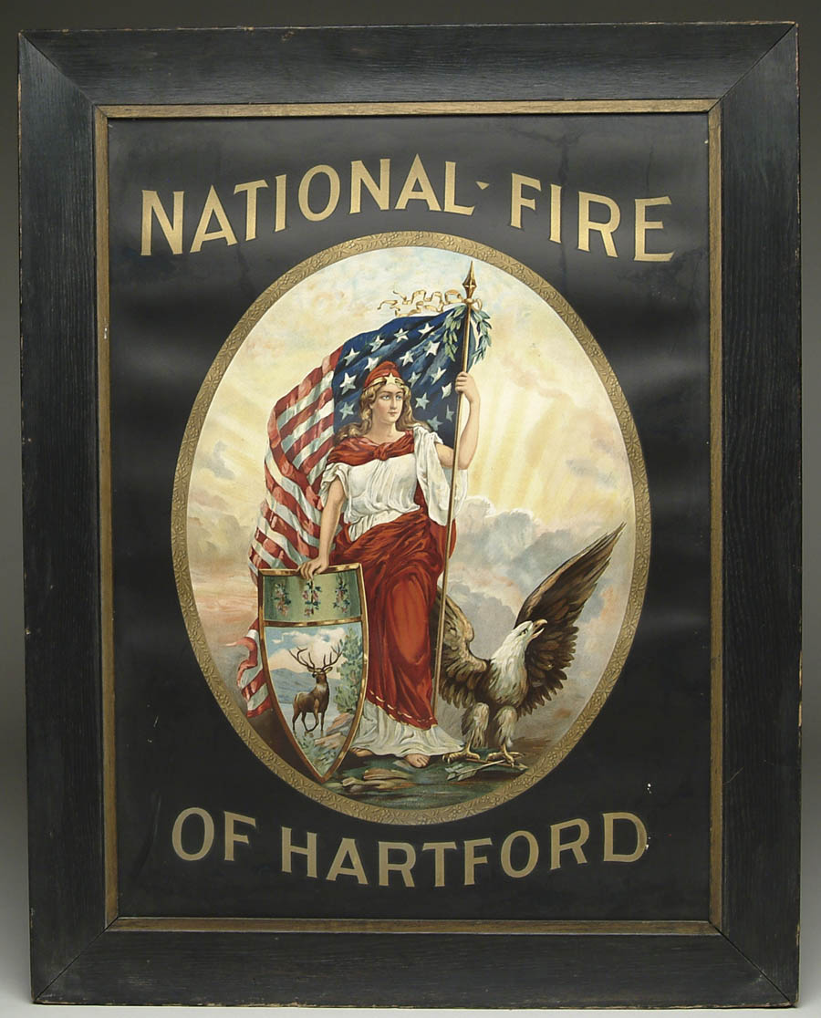 Appraisal: NATIONAL FIRE INSURANCE CARDBOARD SIGN Fabulous sign with patriotic graphics