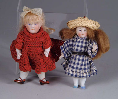 Appraisal: TWO BISQUE DOLLS Wonderful little bisque dolls have hand painted