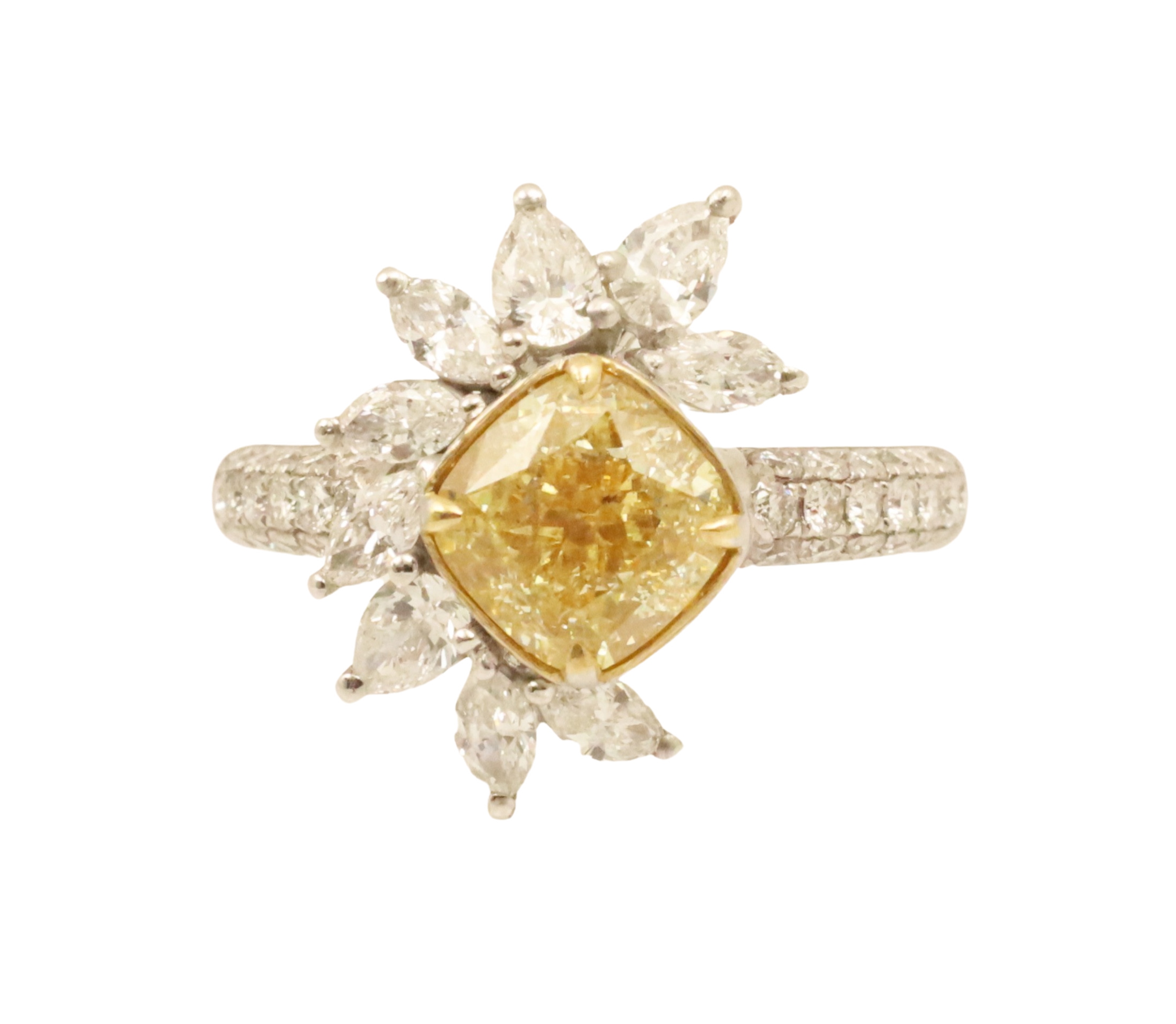 Appraisal: K white gold yellow diamond ring with GIA having center