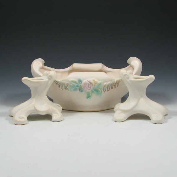 Appraisal: Weller Floral Console Set Weller Floral console set Bowl is