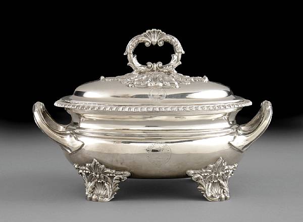 Appraisal: A George IV Silver Sauce TureenIH London Oval on shell