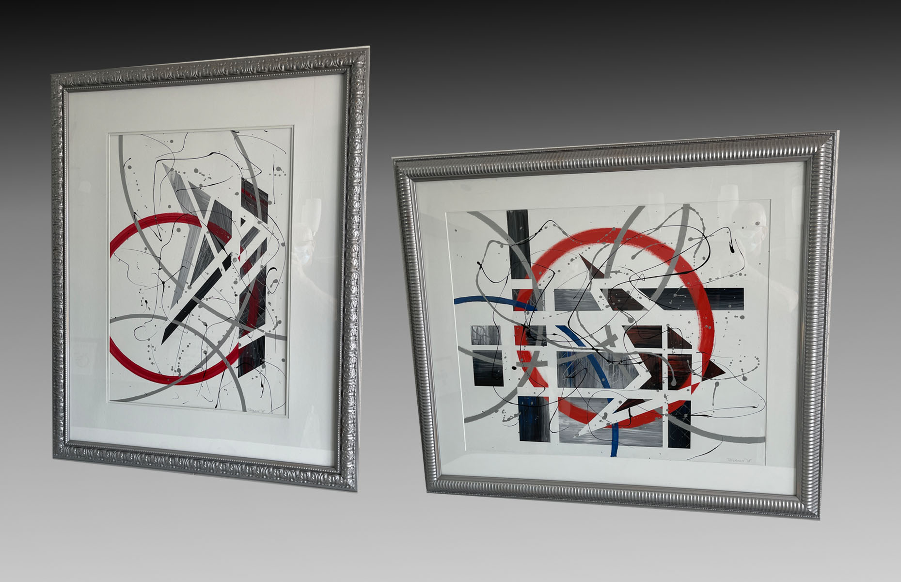 Appraisal: TWO PETERMAN MIXED MEDIA ABSTRACT PAINTINGS Sight size '' x