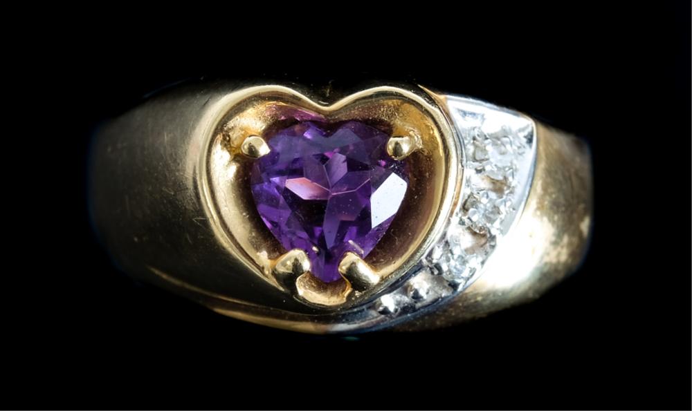 Appraisal: K YG HEART SHAPED AMETHYST DIAMOND RING k yellow gold