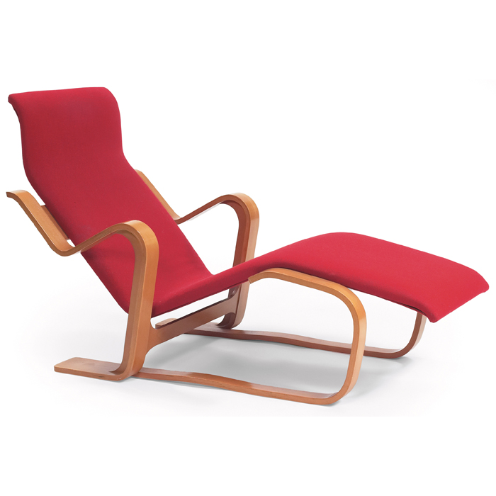 Appraisal: Marcel Breuer chaise by Knoll International molded beech plywood frame