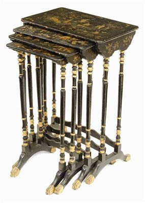 Appraisal: A quartetto nest of four black lacquer occasional tables decorated