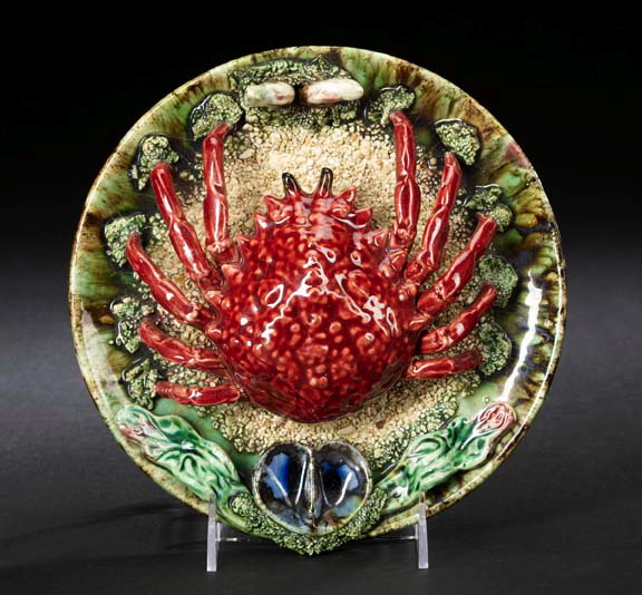 Appraisal: Good Portuguese Sable-Ground Palissy Ware Cabinet Plate featuring a crab