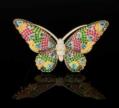 Appraisal: A Multi Gem Set Butterfly Brooch by Eli Frei k