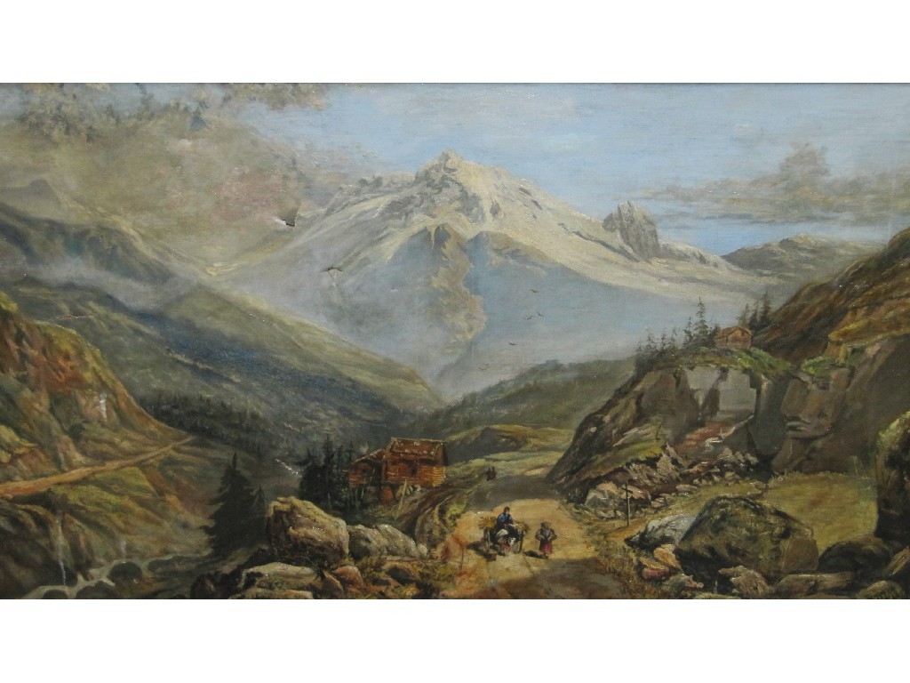 Appraisal: Oil on canvas Alpine landscape signed and dated R Fisher