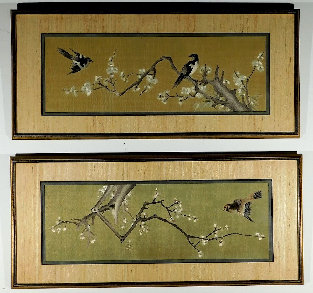 Appraisal: PR Japanese Silk Bird Cherry Blossom Textiles Japan Meiji Period