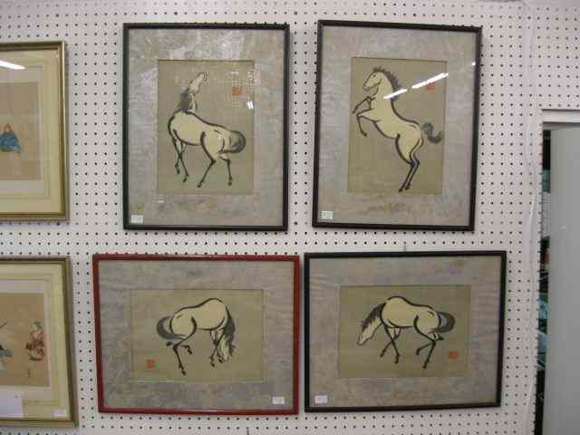 Appraisal: Set of Oriental Woodblock Prints of Horses artist signed each