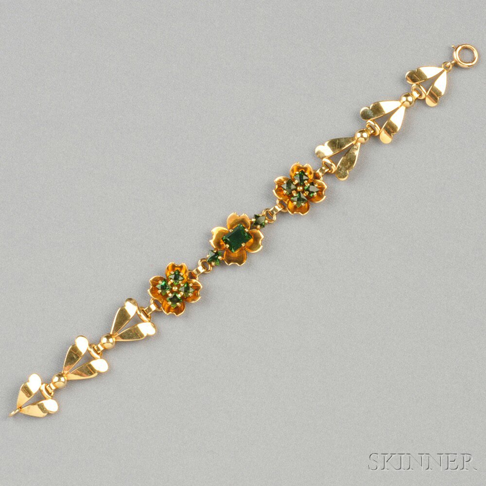 Appraisal: Retro kt Gold and Green Tourmaline Bracelet Tiffany Co the