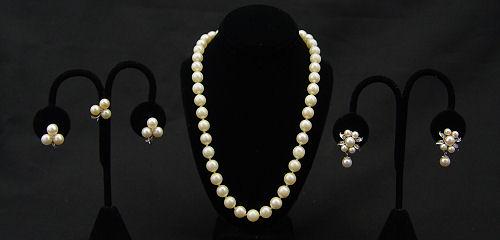 Appraisal: CULTURED PEARL NECKLACE AND PEARL AND DIAMOND EARRINGS '' strand