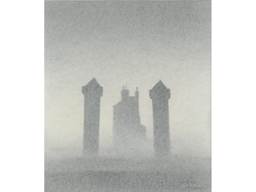 Appraisal: TREVOR GRIMSHAW - PENCIL DRAWING Gate posts signed x cm