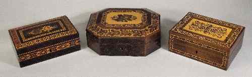 Appraisal: A Victorian rosewood and Tunbridge ware octagonal trinket box the