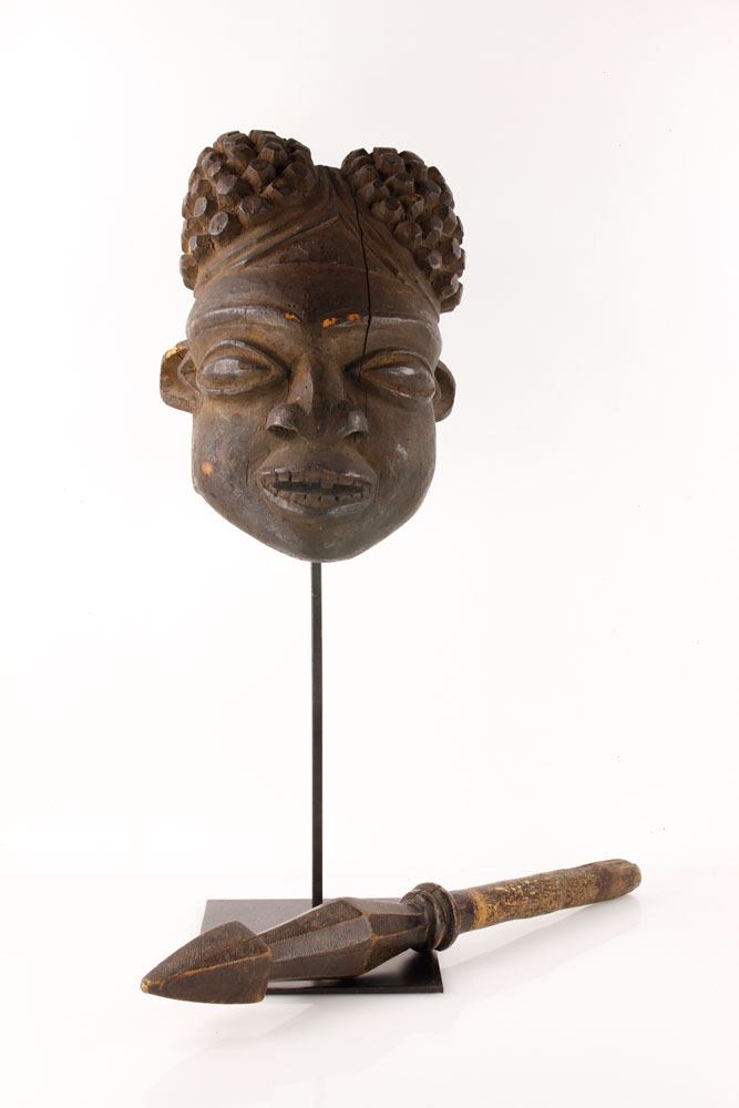 Appraisal: - Benin Wooden Mask Benin mask carved wood with dark