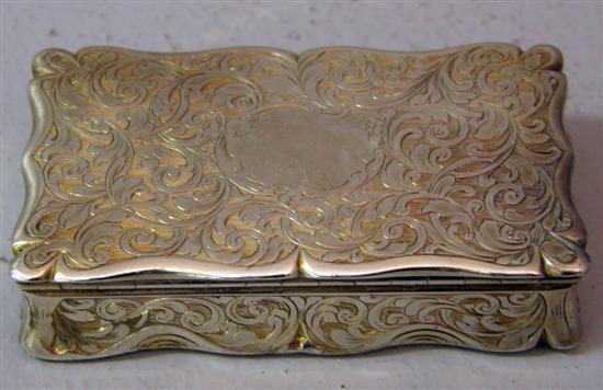 Appraisal: Victorian silver serpentine shaped rectangular snuff box with gilt interior