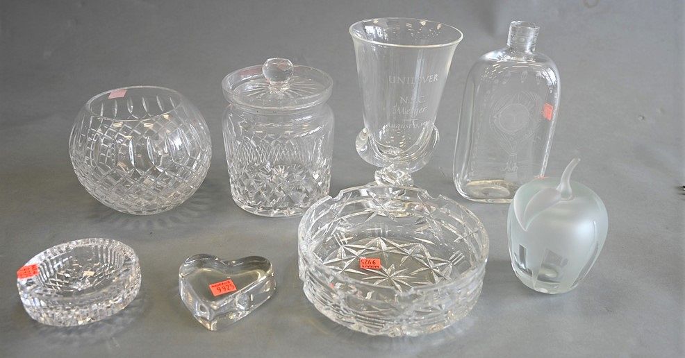 Appraisal: Eight Piece Glass Lot to include a Waterford vase Waterford