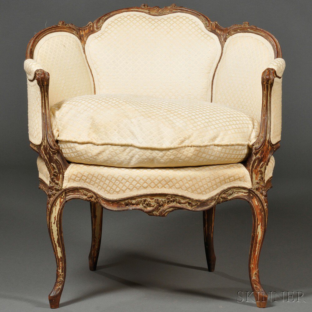 Appraisal: Louis XV-style Upholstered Beechwood Bergere France late th century corbeille-form