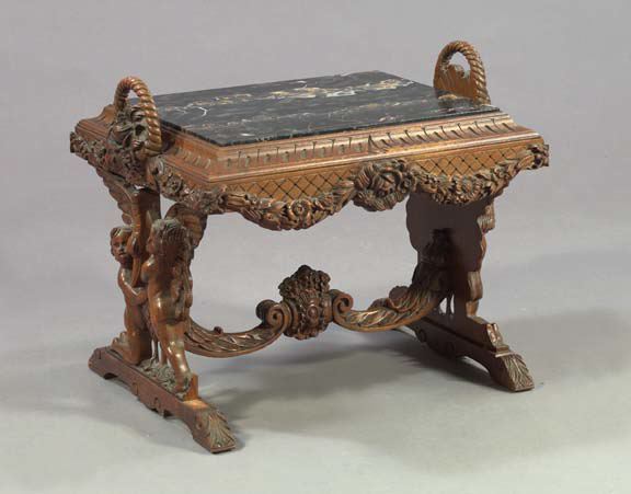 Appraisal: Renaissance-Inspired Figural Carved Walnut Low Table early th century the