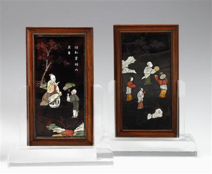 Appraisal: Two Chinese lacquer and inlaid huanghuali framed table screens qing