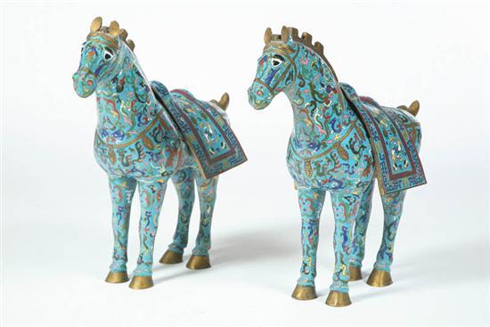 Appraisal: PAIR OF CLOISONNE HORSES China th century brass and enamel