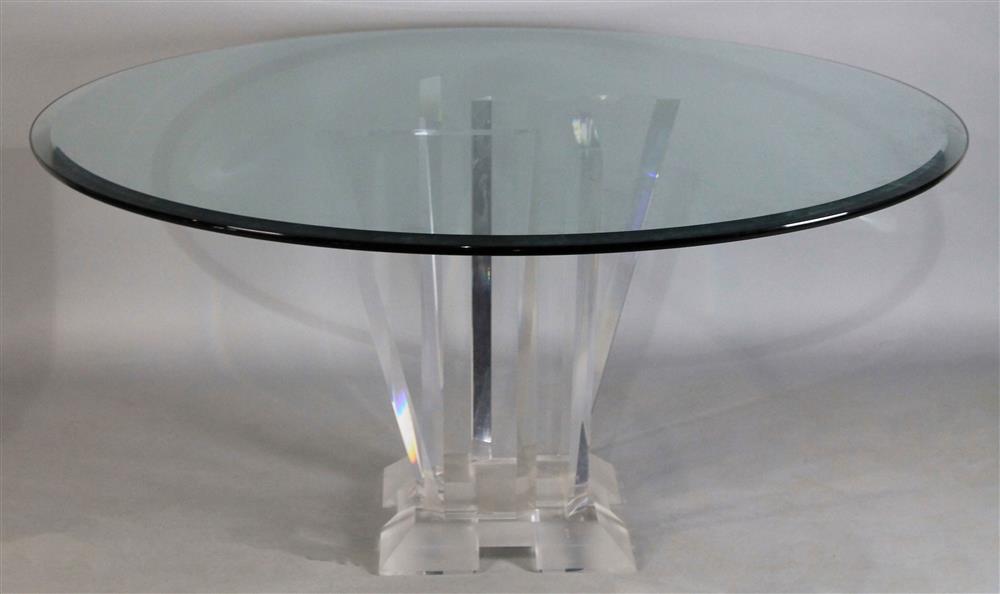 Appraisal: BEVELED GLASS DINING TABLE WITH LUCITE BASE the beveled glass