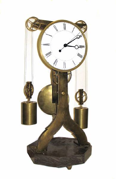 Appraisal: A brass weight clock on a marble base height in