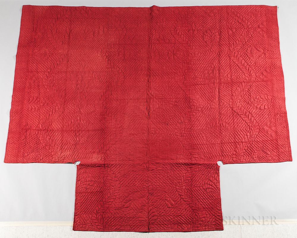 Appraisal: Red Quilted Woolen Coverlet Red Quilted Woolen Coverlet th century