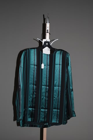 Appraisal: Akris long sleeve silk blouse green with black vertical stripe