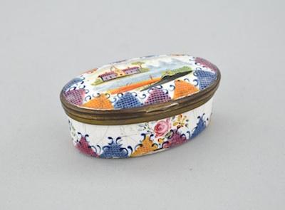 Appraisal: A Battersea Enamel Snuff Box Of oval form decorated with