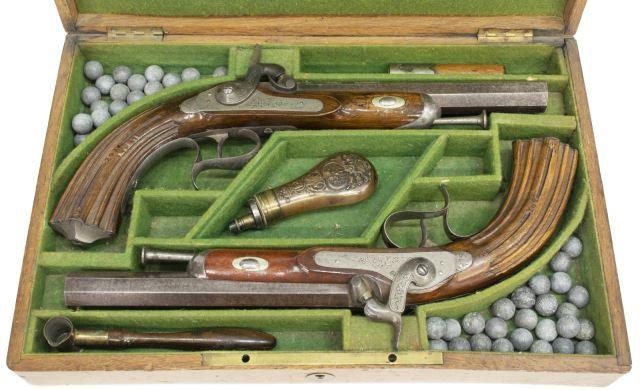 Appraisal: pair Cased Belgian percussion pistols c about caliber octagonal rifled