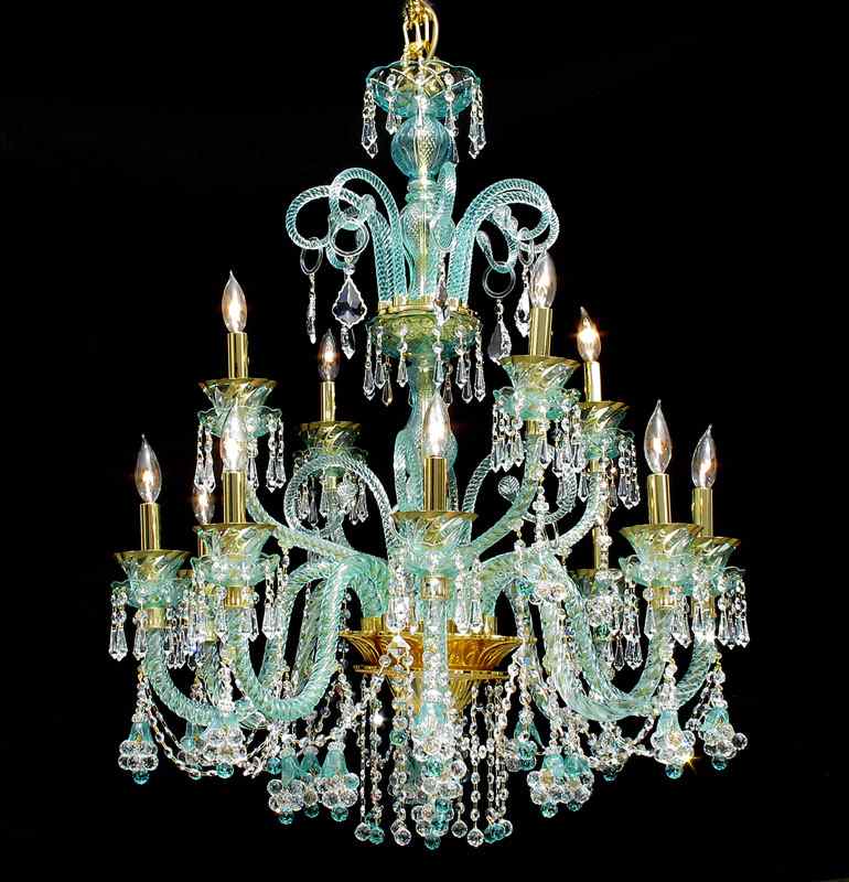 Appraisal: CONTEMPORARY VENETIAN GLASS LIGHT CHANDELIER Italian import by Cristalbronz Aqua-green