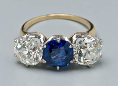 Appraisal: Lady s sapphire and diamond ring two Old European cut