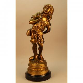 Appraisal: Antique Bronze Sculpture of Girl w Basket Antique Bronze Sculpture