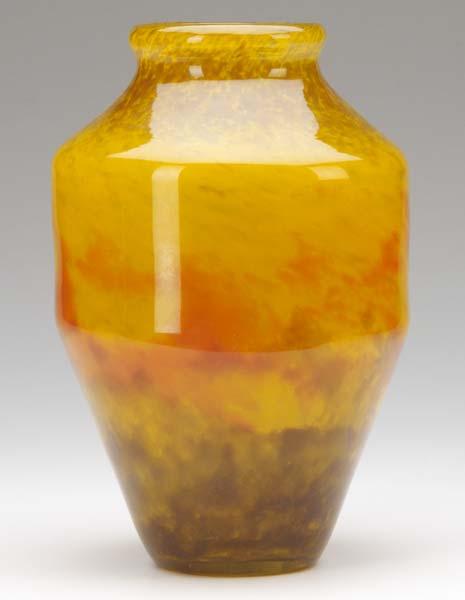 Appraisal: MULLER FRERES Mottled amber glass vase Signed Muller Fres Luneville