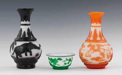 Appraisal: A Group of Three Peking Glass Objects Containing an orange-to-white