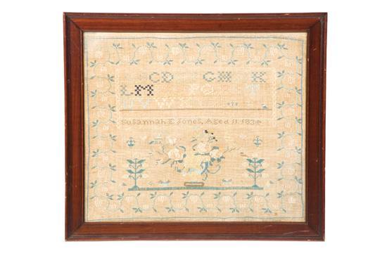 Appraisal: SAMPLER Susannah E Jones possibly Pennsylvania silk on linen Framed