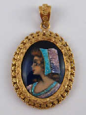 Appraisal: A yellow metal tests carat gold portrait miniature pendant approx