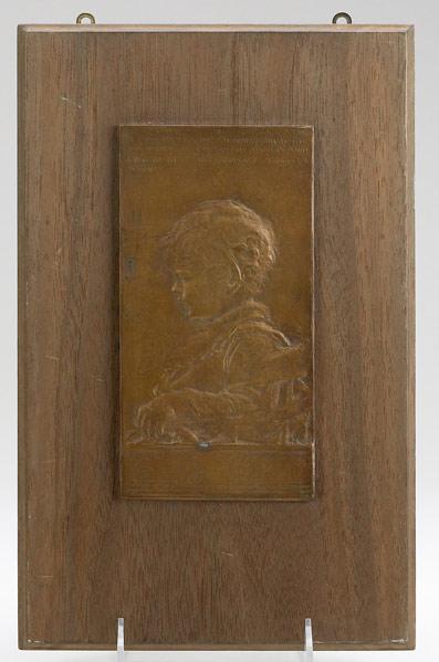 Appraisal: AUGUST ST GAUDENS PLAQUE Bronze relief of a sitting child