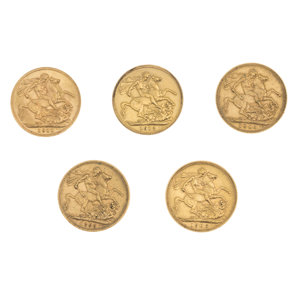 Appraisal: GB - Five sovereigns Estimate - fees Sold for buyer's