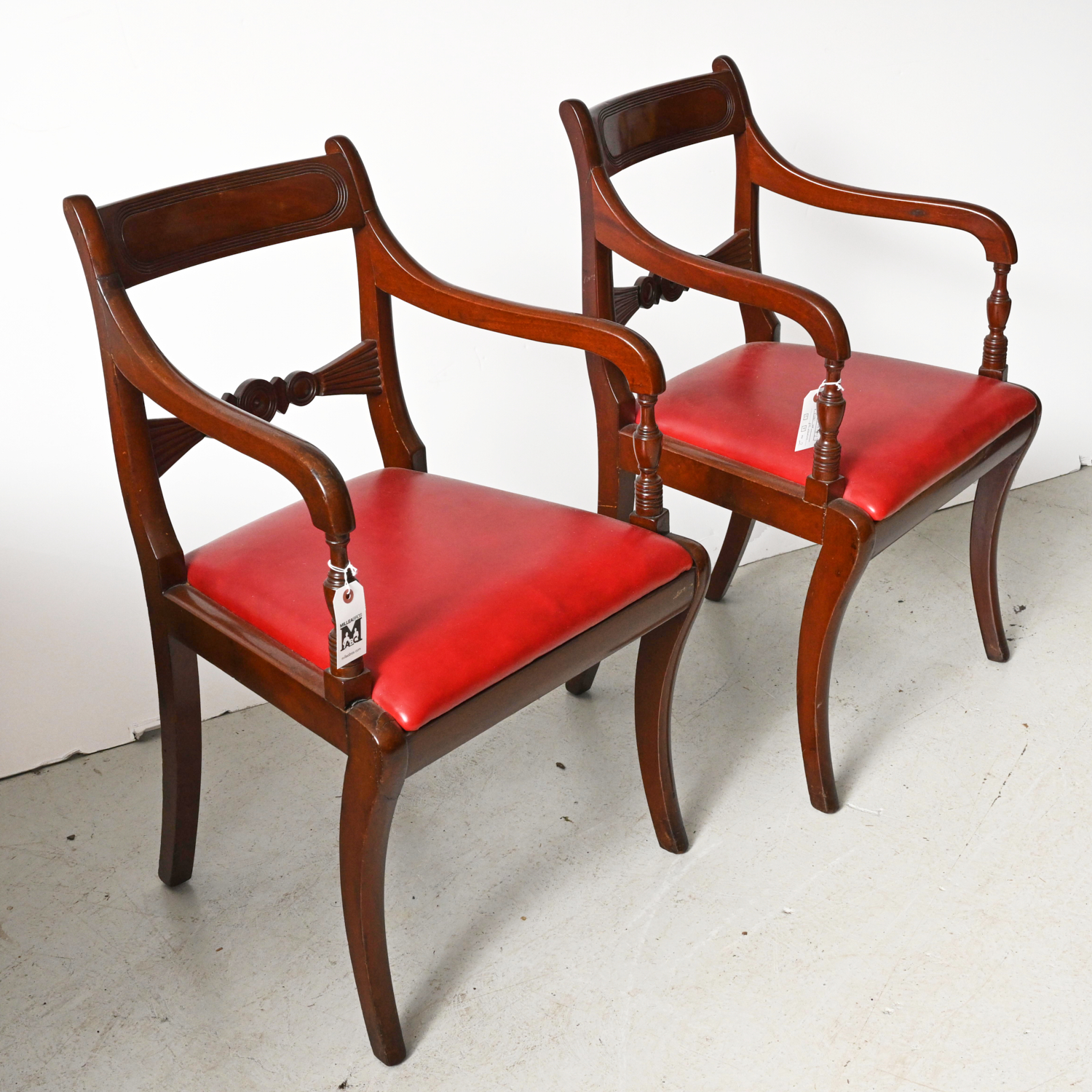 Appraisal: PAIR FEDERAL STYLE CARVED MAHOGANY ARMCHAIRS Mid th c with