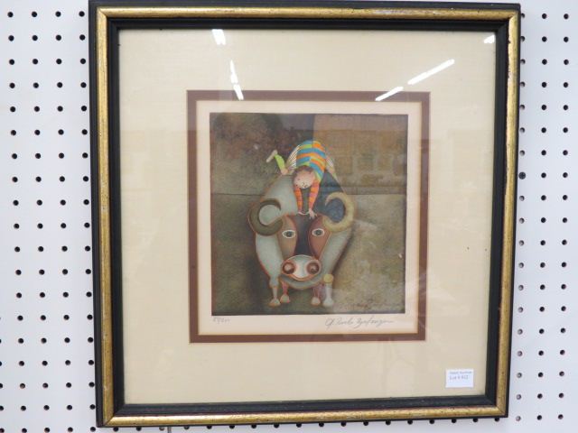 Appraisal: Gracie Rodo Boulanger etching Boy on Bull image area x