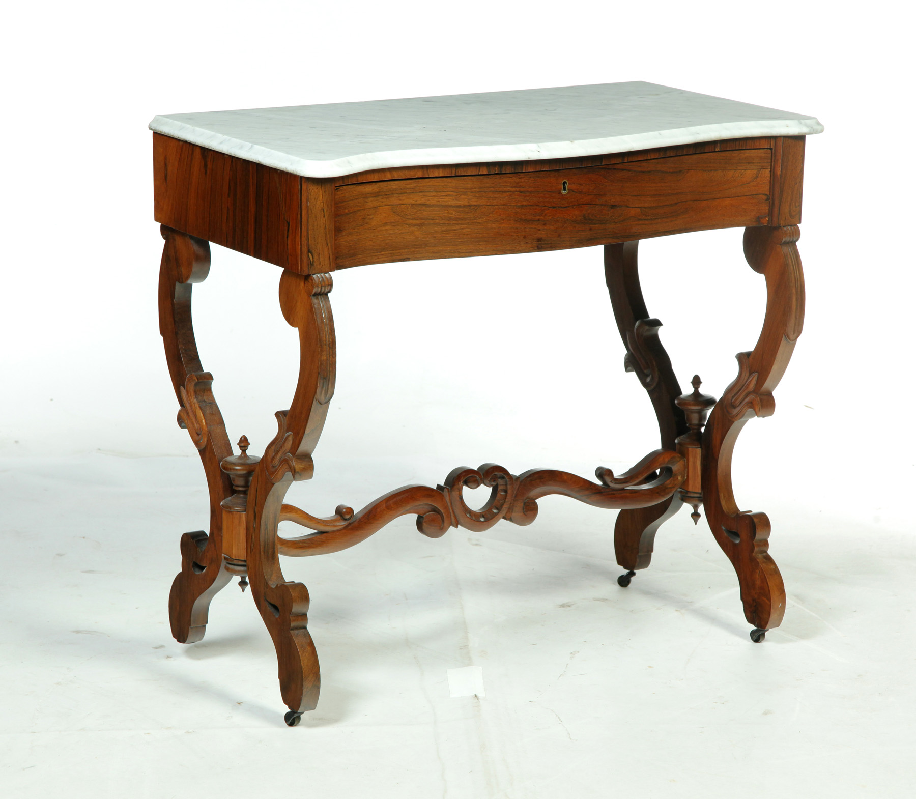 Appraisal: VICTORIAN MARBLE-TOP HALL TABLE American mid th century rosewood veneer