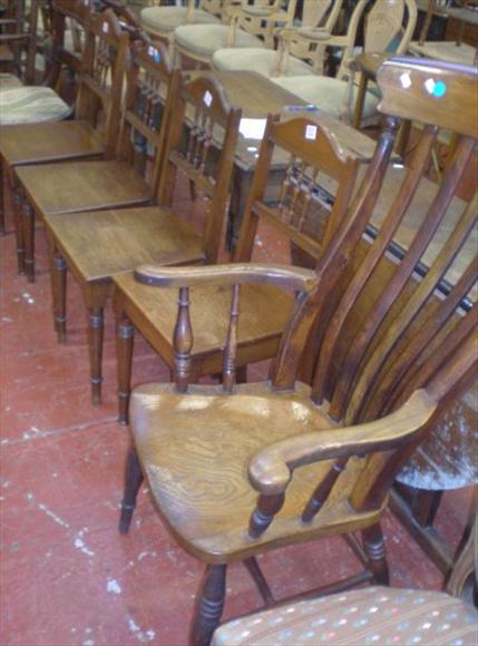 Appraisal: An oak and beech lache back chair and four Edwardian