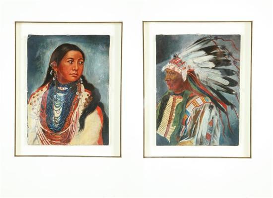 Appraisal: PAIR OF PORTRAITS OF AMERICAN INDIANS AMERICAN SCHOOL LATE TH