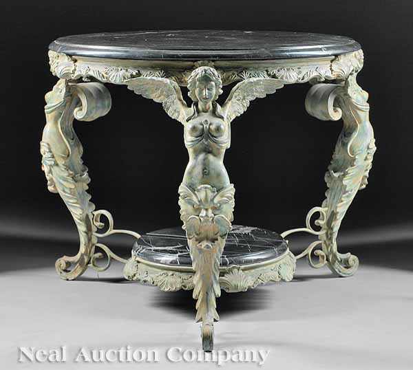 Appraisal: A Bronze and Marble Center Table black and grey marble